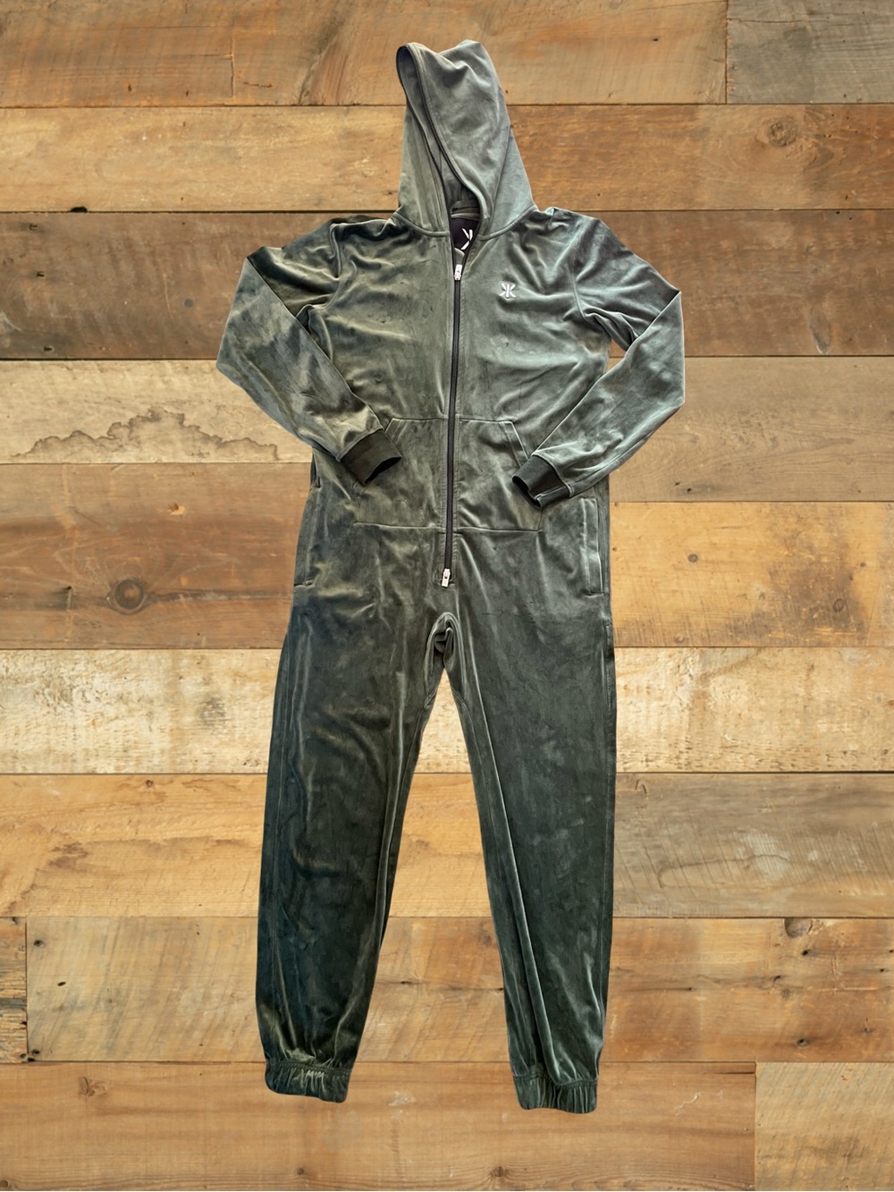 Green Onepiece Norwegian Velour Hooded Jumpsuit Onesie Size S Adult